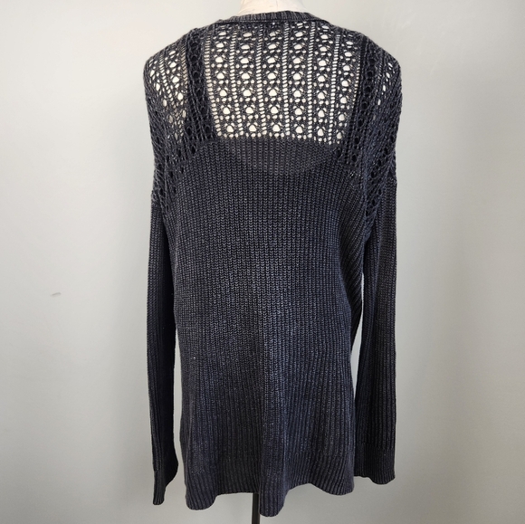 Y2K Charcoal Crochet Knit Cardigan Sweater Whimsigoth Dark Fairy Size M Witchy - Picture 7 of 16